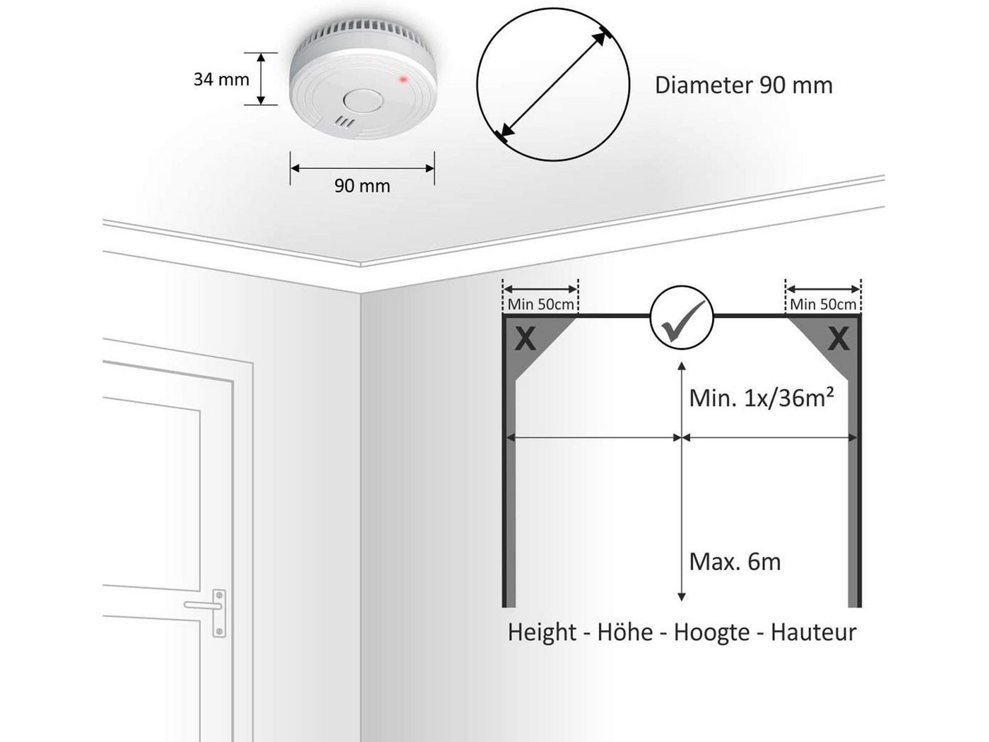 Elro Rauchmelder (optischer Brandmelder Klebepad, Magnet & Batterie Kleben statt Bohren) – Bild 3 von 5
