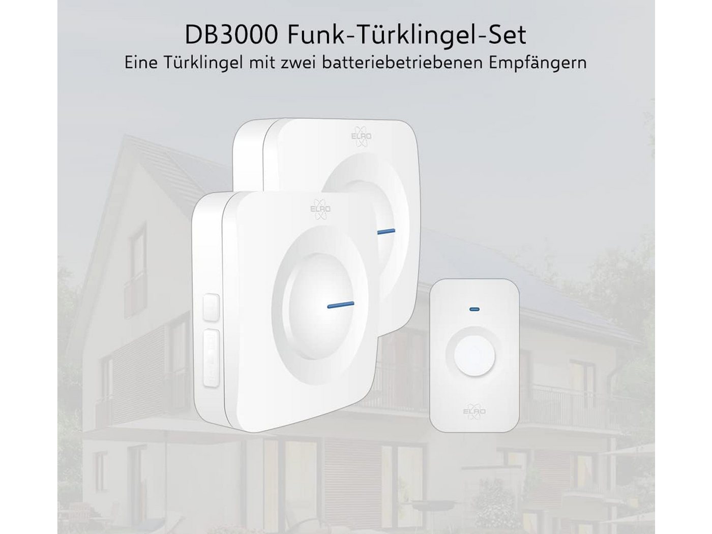 Elro Türklingel-Set, 2 Empfänger, 64 Klingeltöne, (4-tlg), Funkklingel mit Batterie, Türgongs mit Licht für Schwerhörige, Weiß – Bild 2 von 5
