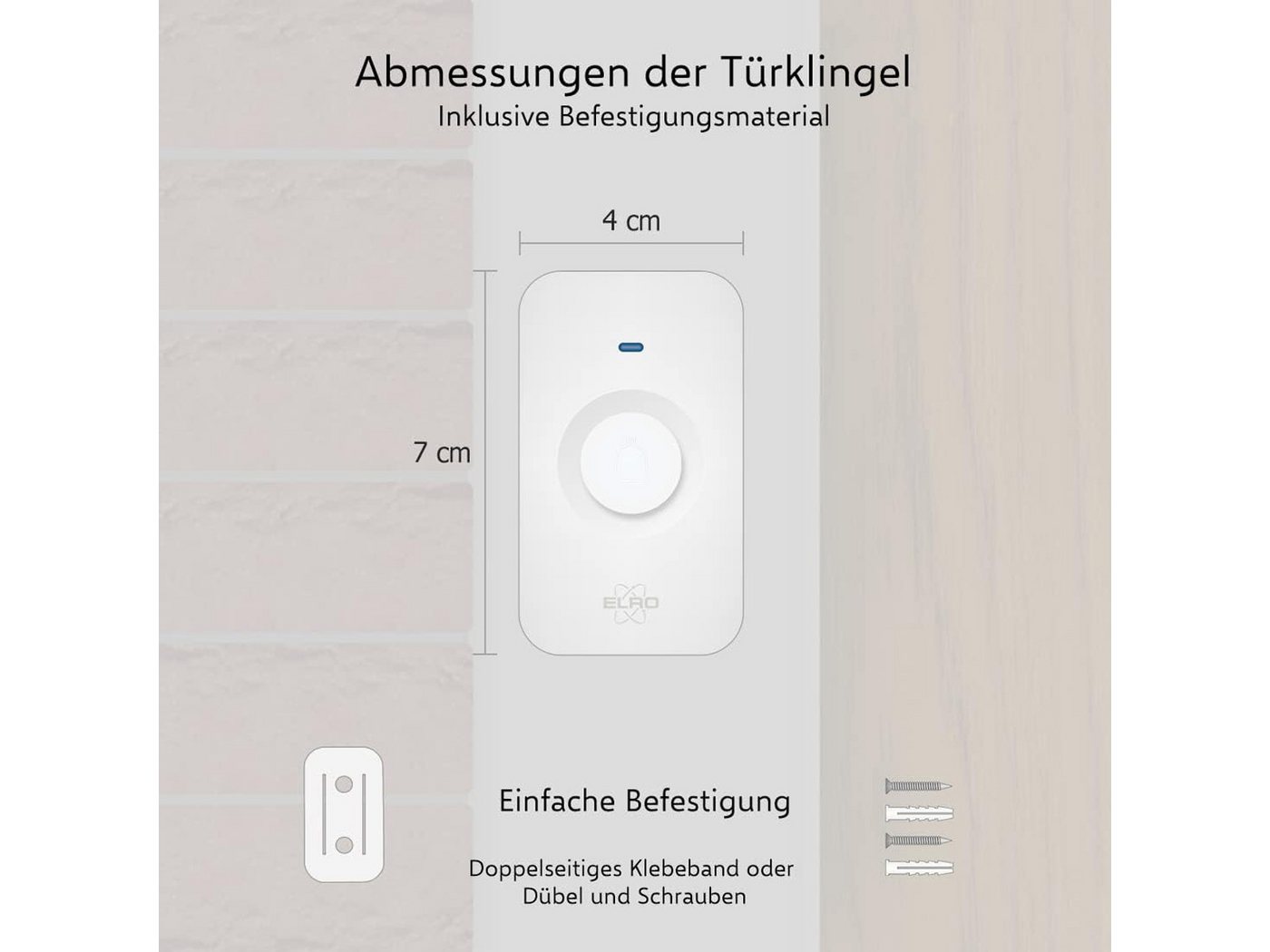 Elro Türklingel-Set, 2 Empfänger, 64 Klingeltöne, (4-tlg), Funkklingel mit Batterie, Türgongs mit Licht für Schwerhörige, Weiß – Bild 3 von 5
