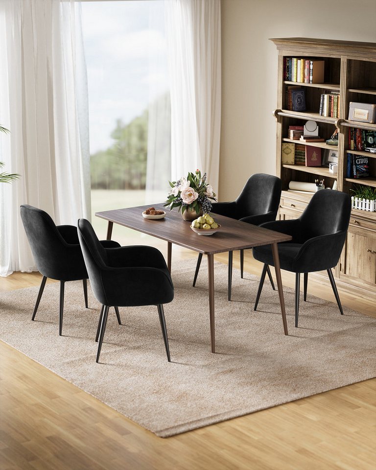 ELUCHANG Esszimmerstuhl aus Samt, bis 150 kg Belastbar (2 St), 58*62*82cm, Schwarz – Bild 3 von 5