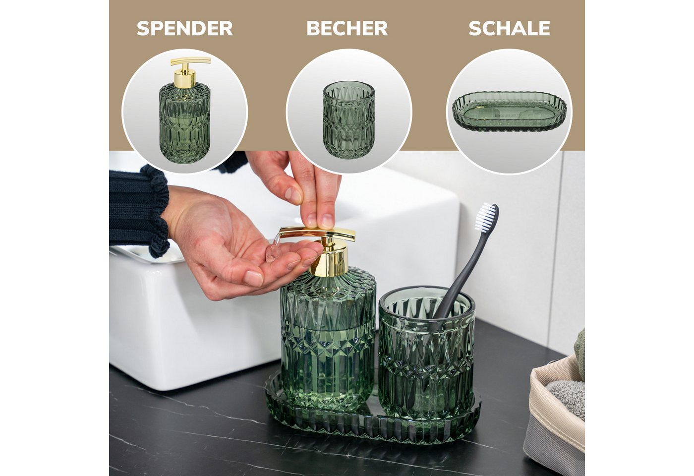 eluno Badaccessoire-Set BURANO 3tlg. Glas, 3 tlg. – Bild 5 von 5