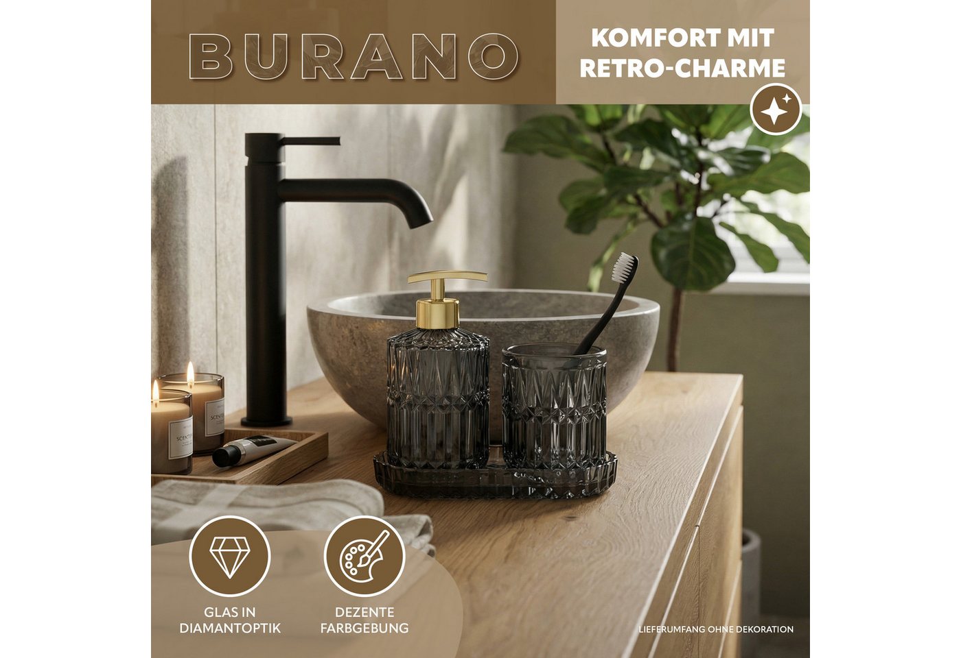 eluno Badaccessoire-Set BURANO 3tlg. Glas, 3 tlg. – Bild 2 von 5