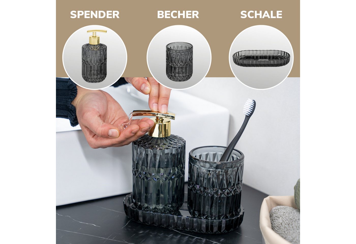 eluno Badaccessoire-Set BURANO 3tlg. Glas, 3 tlg. – Bild 5 von 5
