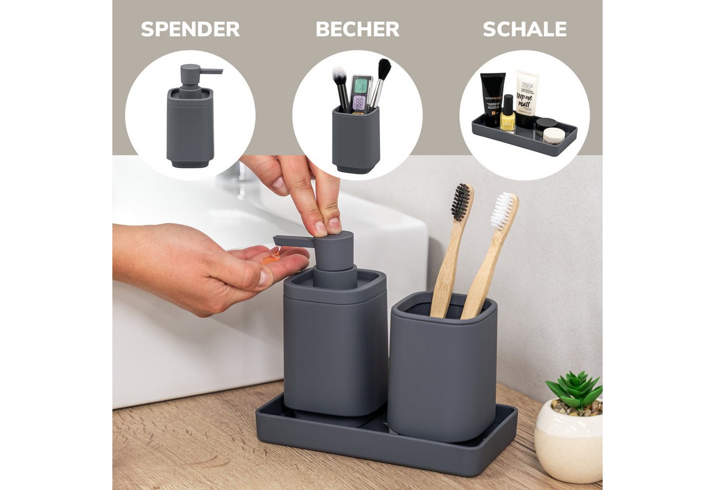 eluno Badaccessoire-Set VALONA 3tlg. Soft-Touch, 3 tlg. – Bild 3 von 5