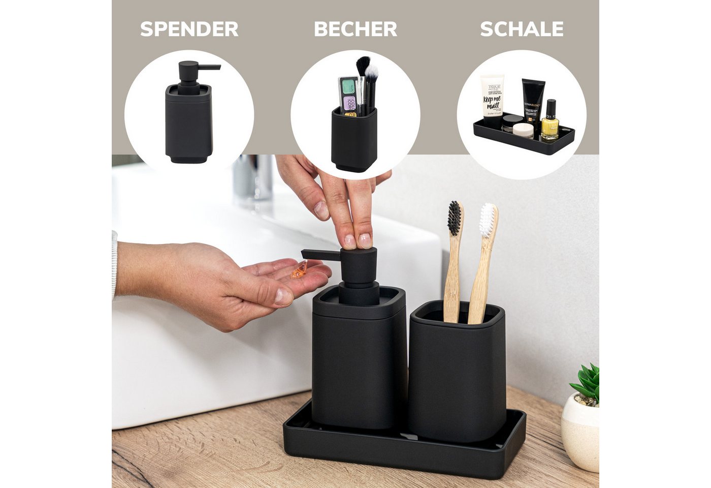 eluno Badaccessoire-Set VALONA 3tlg. Soft-Touch, 3 tlg. – Bild 3 von 5
