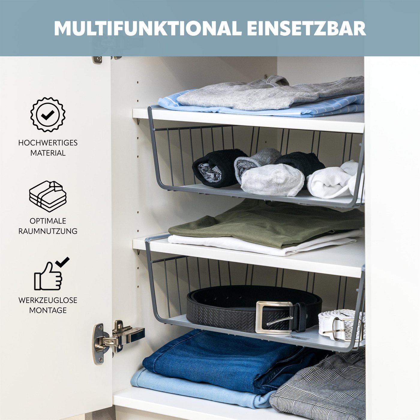 eluno Einhängekorb Schrankkörbe 2er Set inklusive Einlegeböden und Kratzschutz (2 St) – Bild 4 von 5