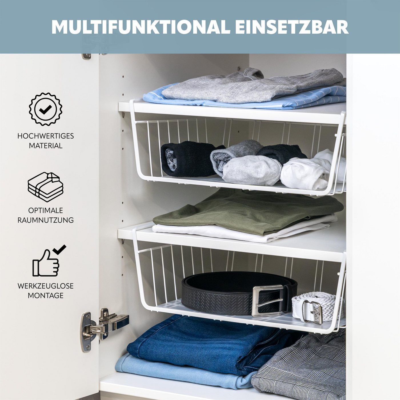 eluno Einhängekorb Schrankkörbe 2er Set inklusive Einlegeböden und Kratzschutz (2 St) – Bild 4 von 5