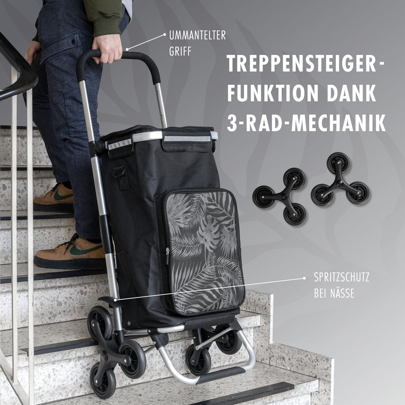 eluno Einkaufstrolley OKEL, Treppensteiger inkl. Kühlfach, schwarz, 50 l – Bild 4 von 5