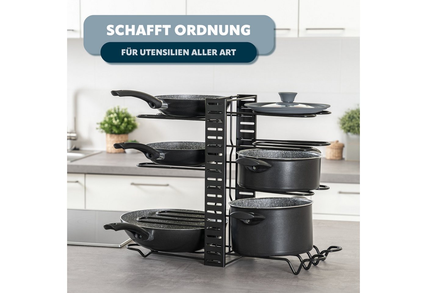 eluno Geschirrständer doppelseitiger Topfdeckel und Pfannenhalter, schwarz – Bild 2 von 5