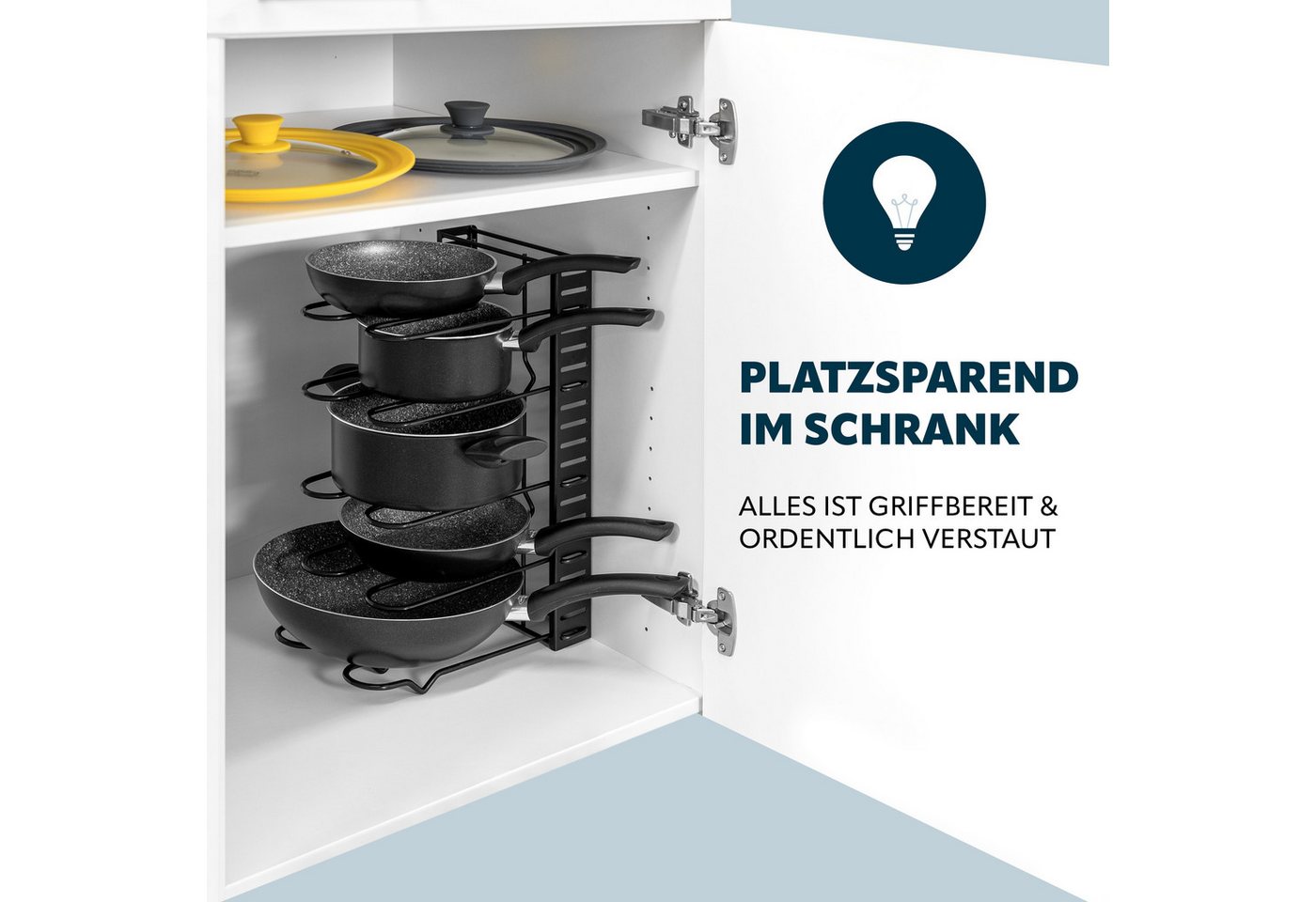 eluno Geschirrständer doppelseitiger Topfdeckel und Pfannenhalter, schwarz – Bild 3 von 5