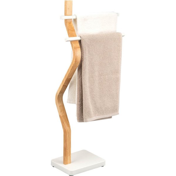 eluno Handtuchhalter freistehend, 2 Stangen FSC-Holz und weißem Metall