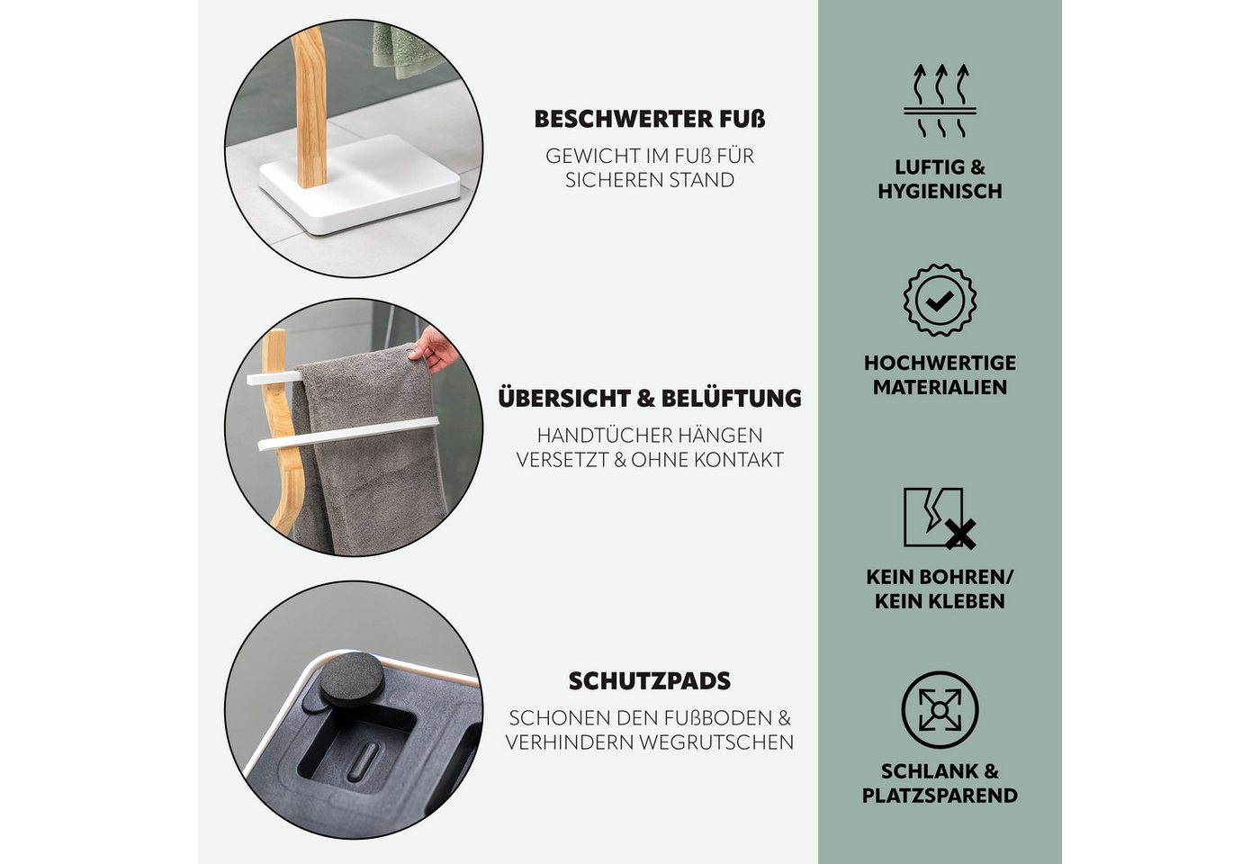 eluno Handtuchhalter freistehend, 2 Stangen FSC-Holz und weißem Metall – Bild 5 von 5