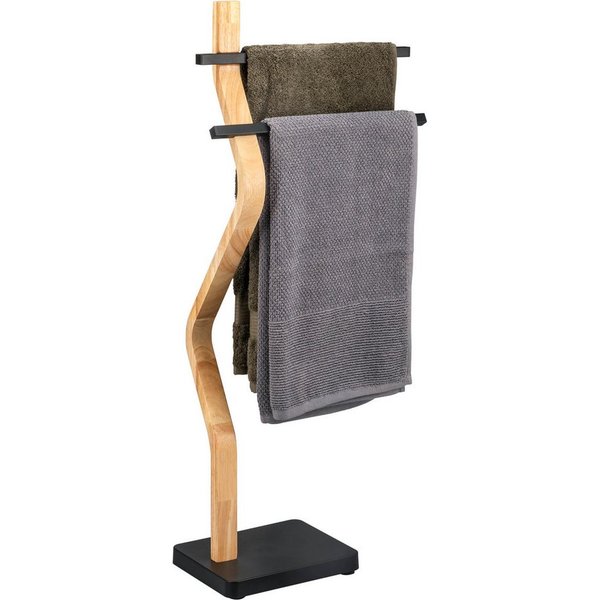 eluno Handtuchhalter freistehend, 2 Stangen FSC-Holz und schwarzem Metall