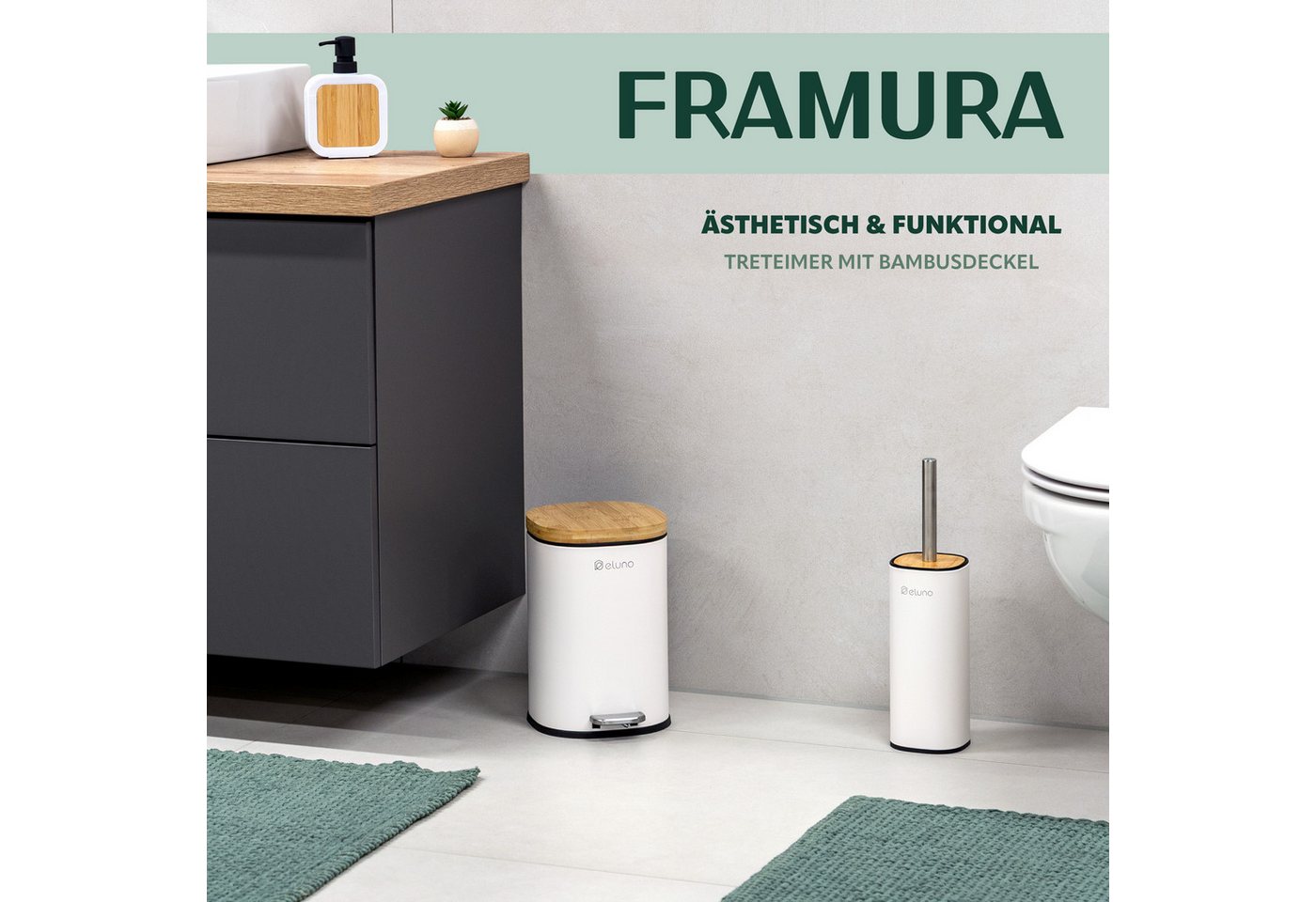 eluno Kosmetikeimer FRAMURA, 5 Liter, aus Metall und Bambus – Bild 2 von 5