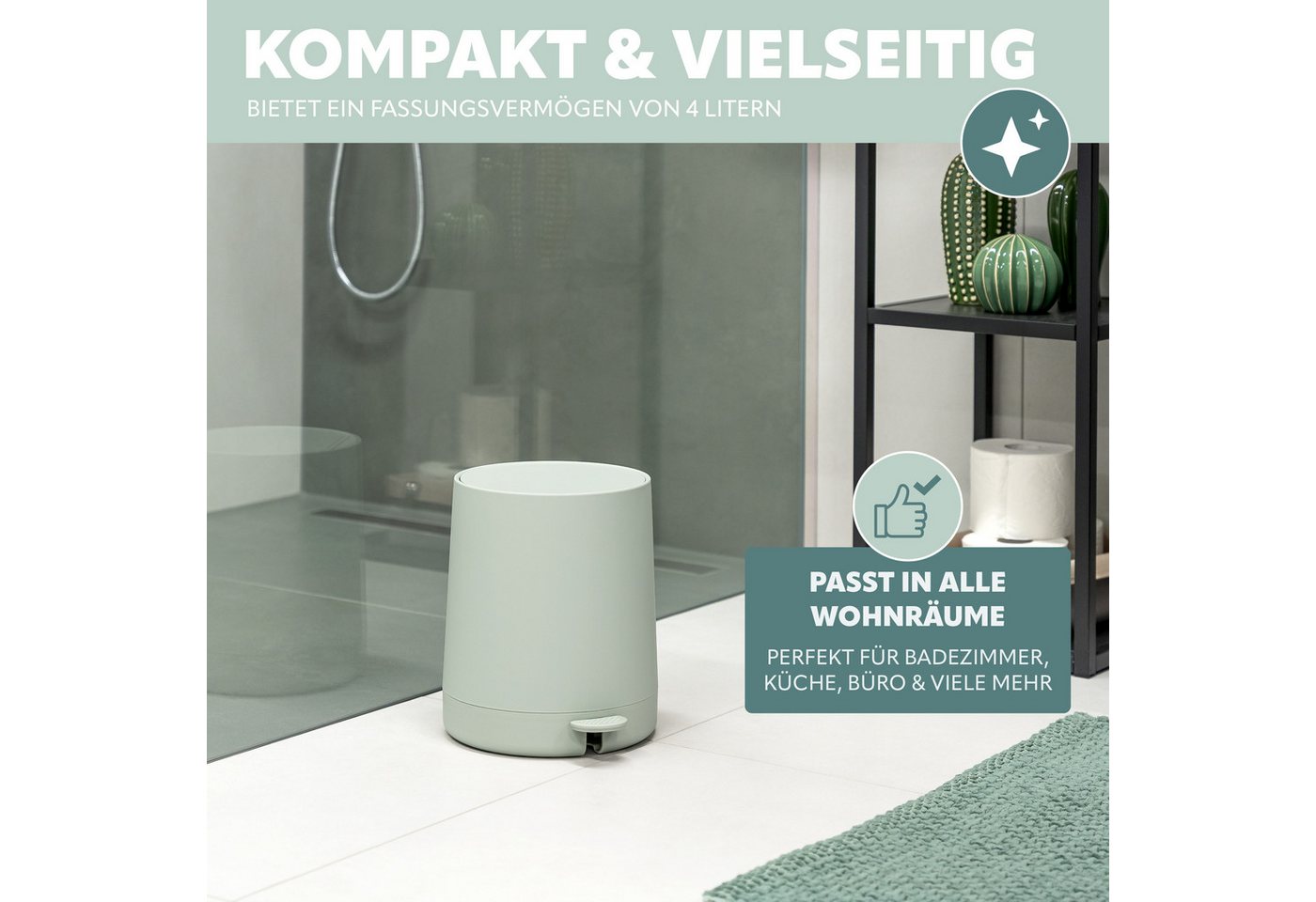 eluno Kosmetikeimer TESERO, Treteimer 4 Liter aus Kunststoff – Bild 3 von 5
