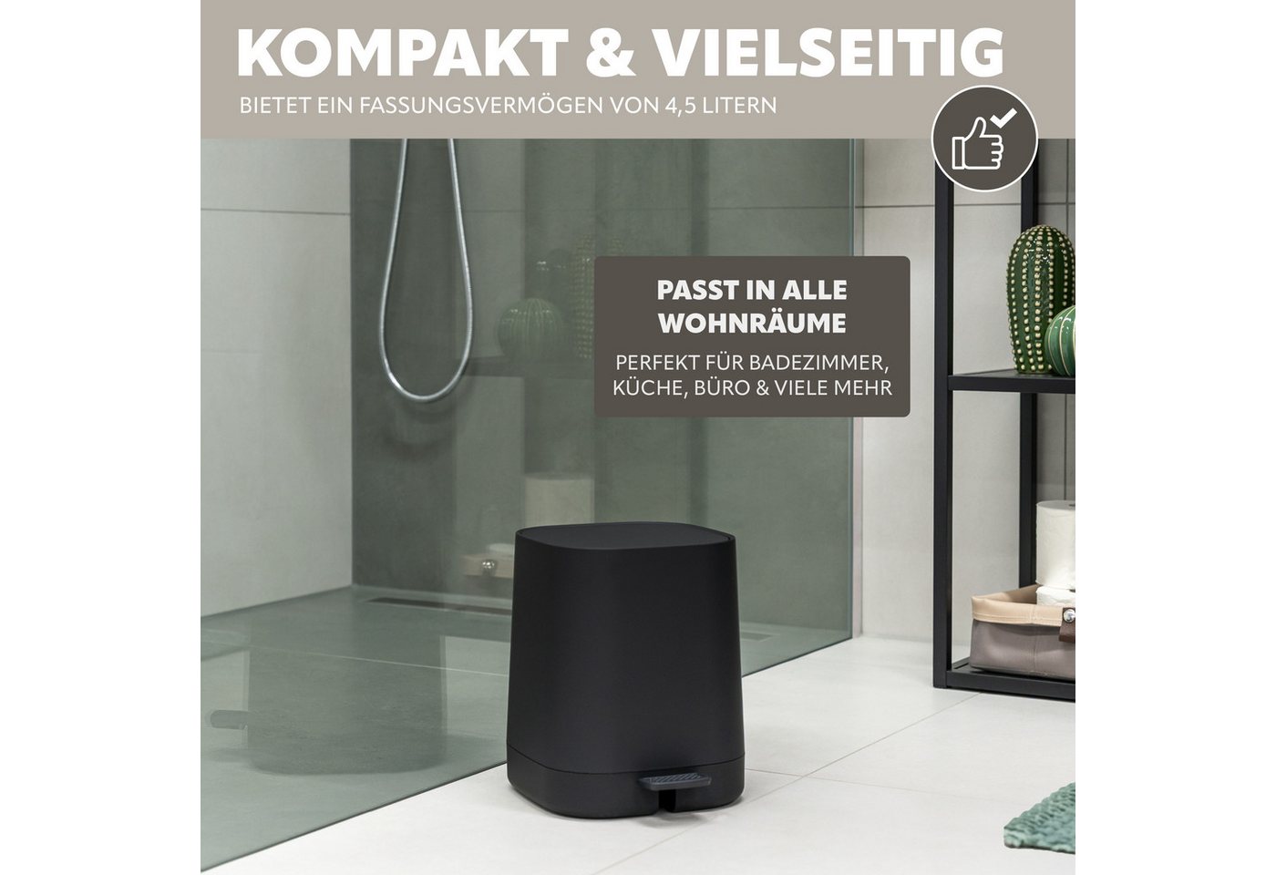 eluno Kosmetikeimer Valona, Treteimer 4,5 Liter aus Kunststoff – Bild 3 von 5