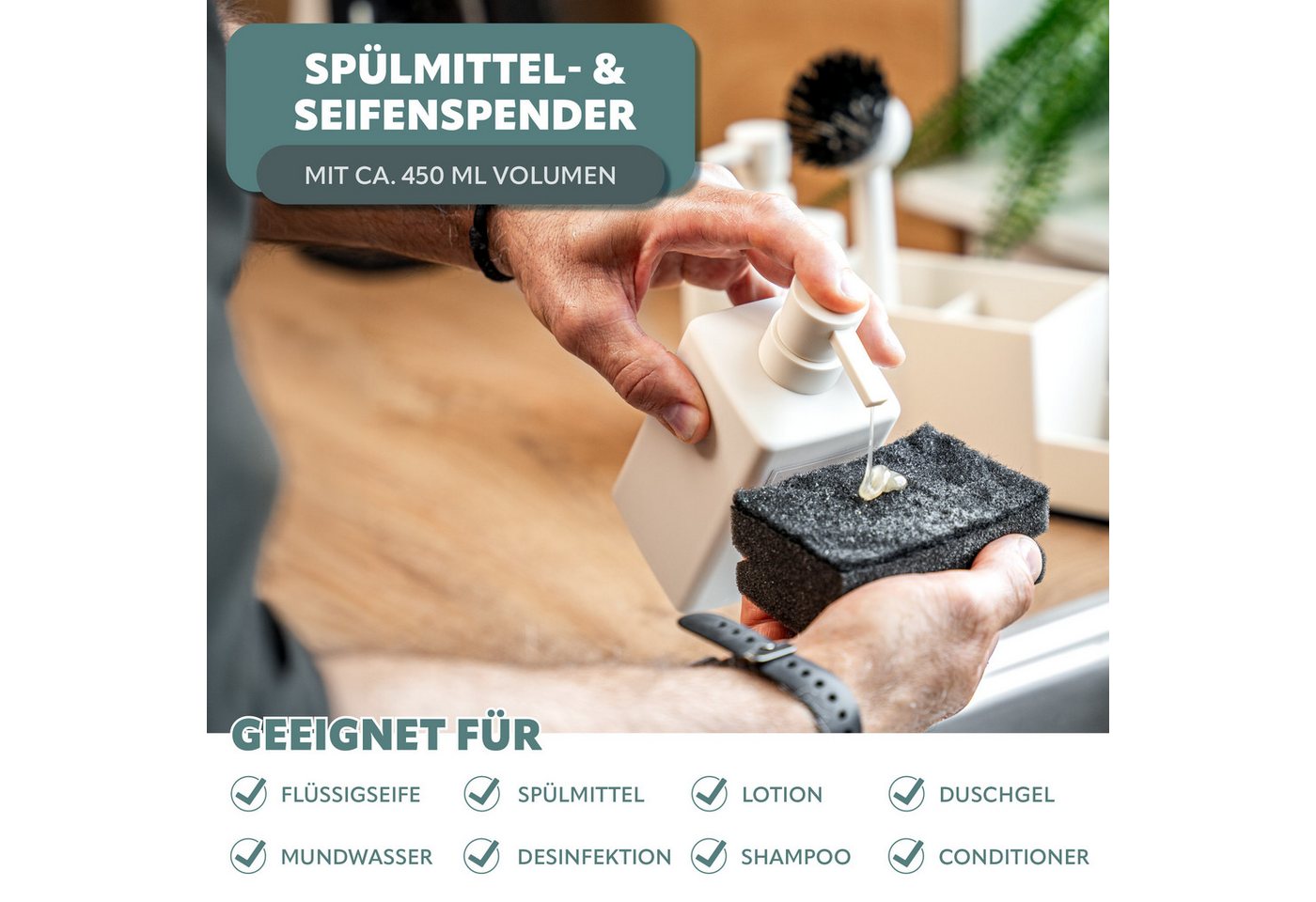 eluno Küchenorganizer-Set Spülbeckenorganizer mit 2 Spendern und viel Zubehör – Bild 4 von 5