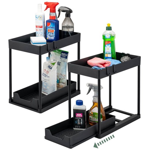 eluno Küchenorganizer-Set Spülschrank-Organizer, 2er Set, schwarz, (2-tlg), Werkzeugfreier Aufbau