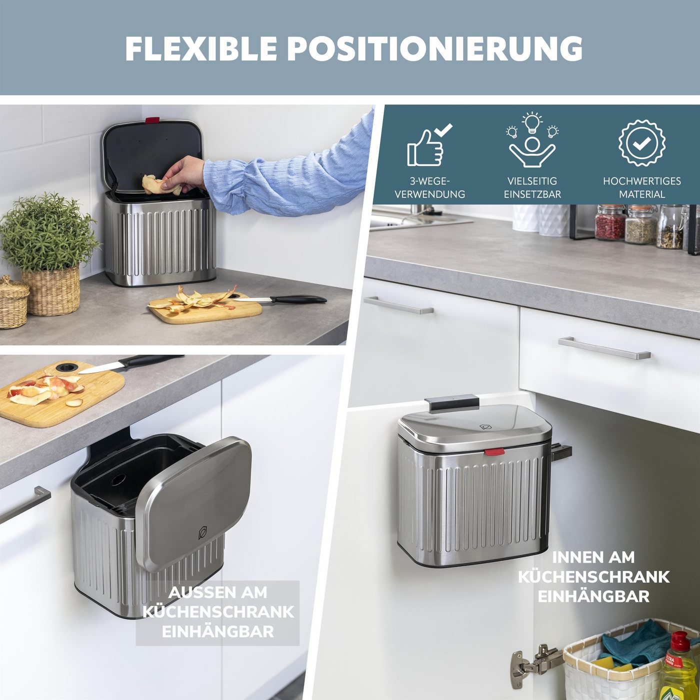 eluno Mülleimer Küchen- und Badabfalleimer, 3 Liter Fassungsvermögen – Bild 3 von 5