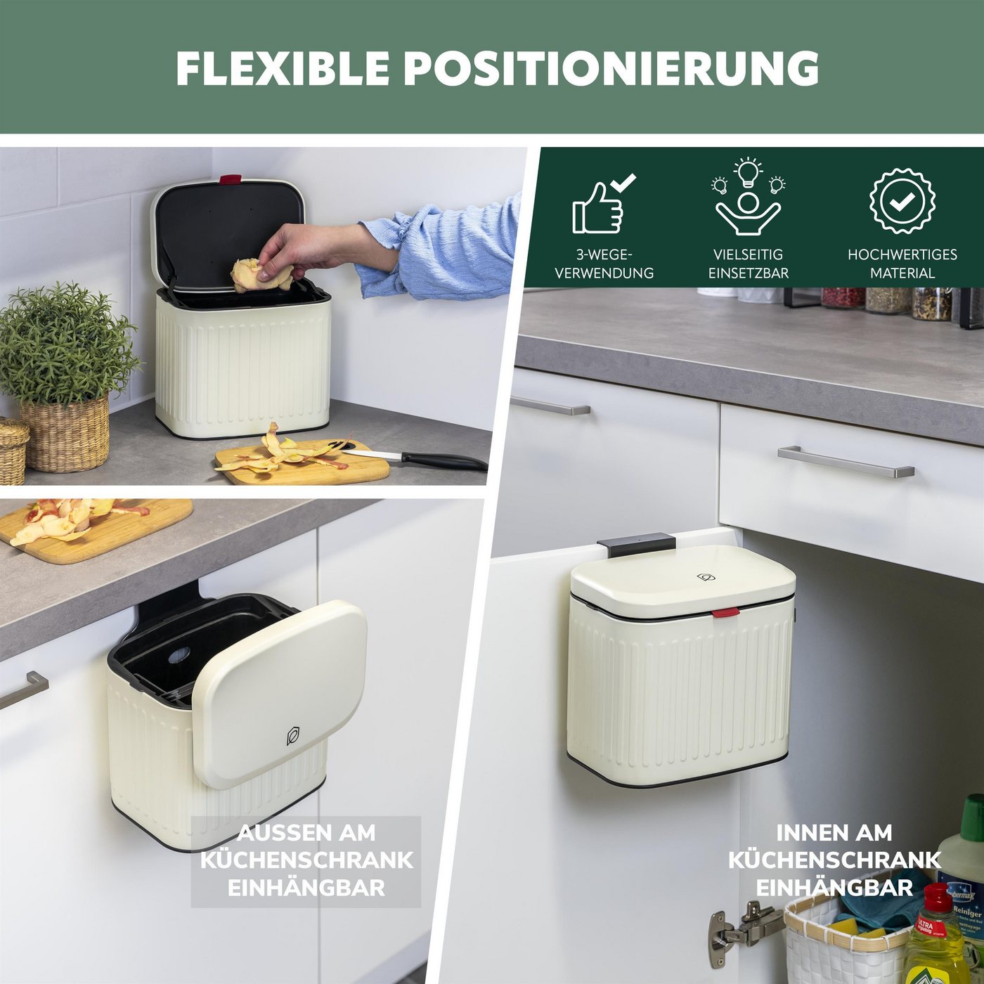eluno Mülleimer Küchen- und Badabfalleimer, 3 Liter Fassungsvermögen – Bild 3 von 5