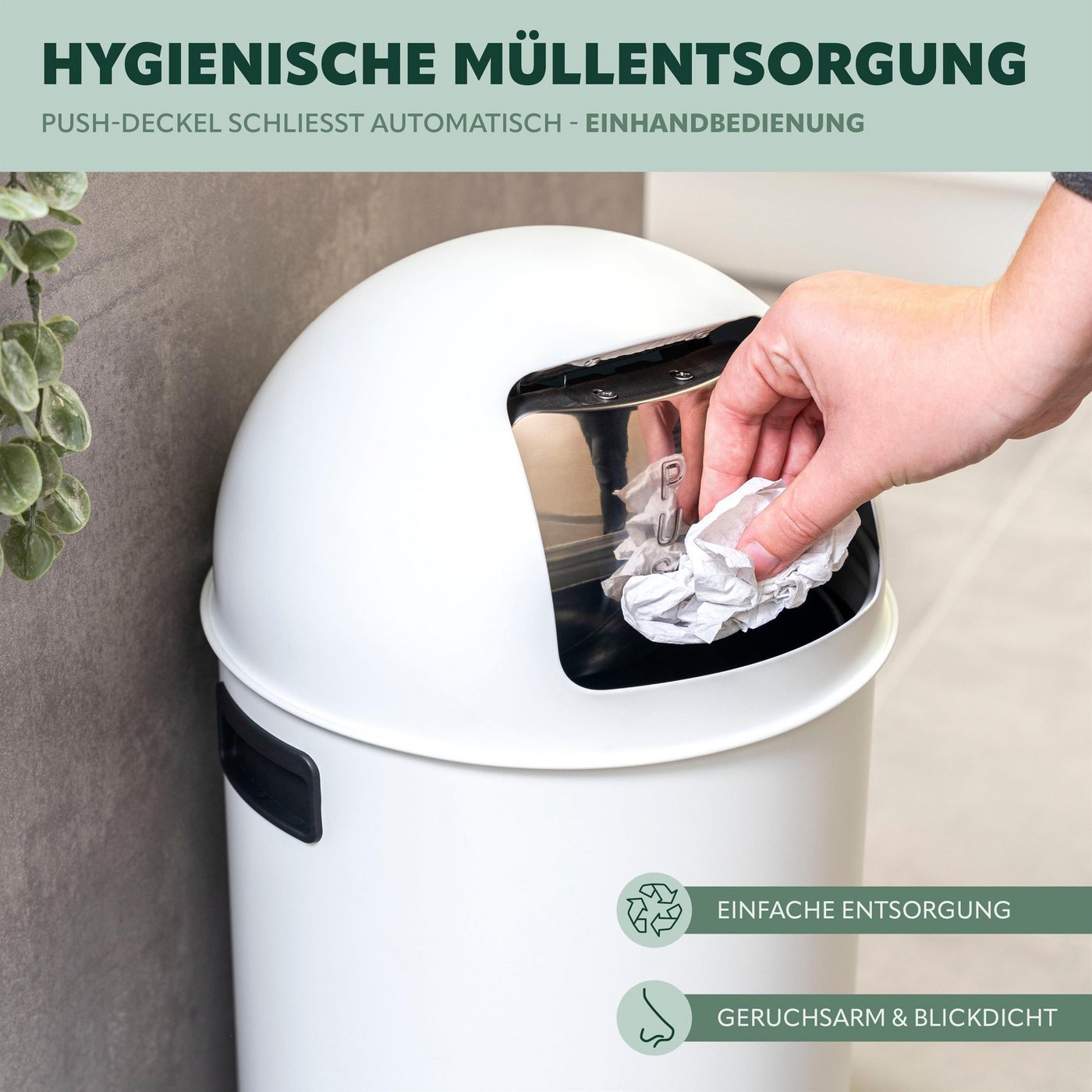 eluno Mülleimer Pushmülleimer 25 Liter aus Stahlblech, abnehmbarer Deckel – Bild 3 von 5