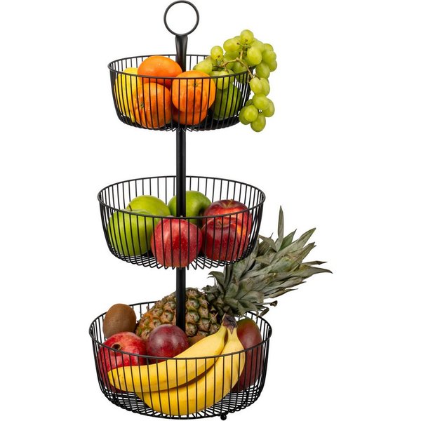 eluno Obstschale 3-stöckig, rund aus schwarzem Metall
