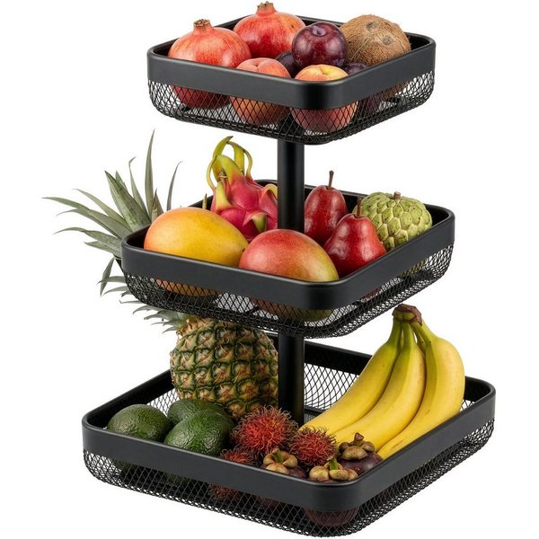 eluno Obstschale eckig 3-stöckig, 20 cm, 25 cm und 30 cm, Metall, Metall