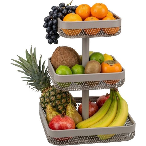eluno Obstschale eckig 3-stöckig, 20 cm, 25 cm und 30 cm, Metall, Metall