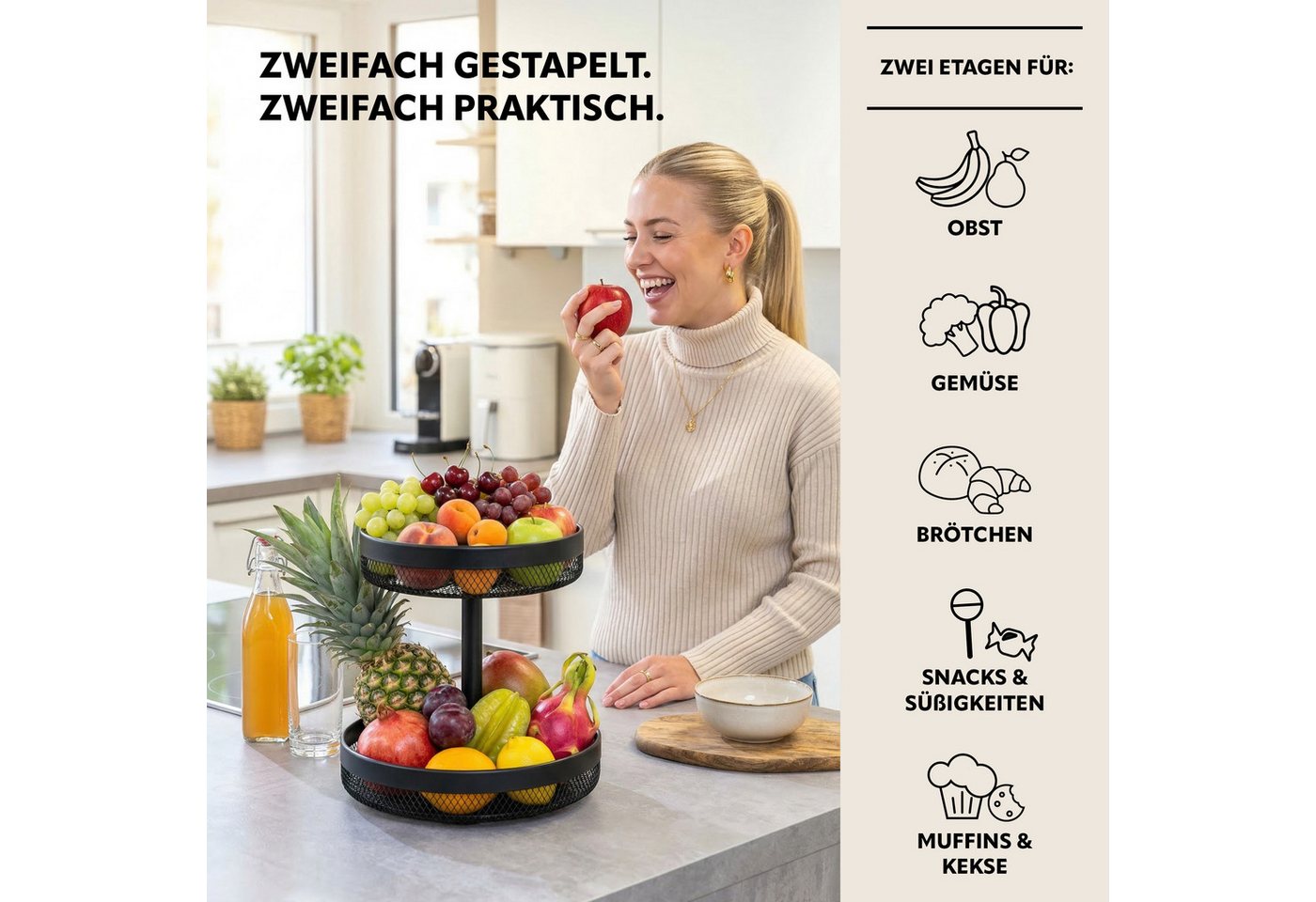 eluno Obstschale rund 2-stöckig, Ø 25 cm und 30 cm, aus Metall, Metall – Bild 2 von 5