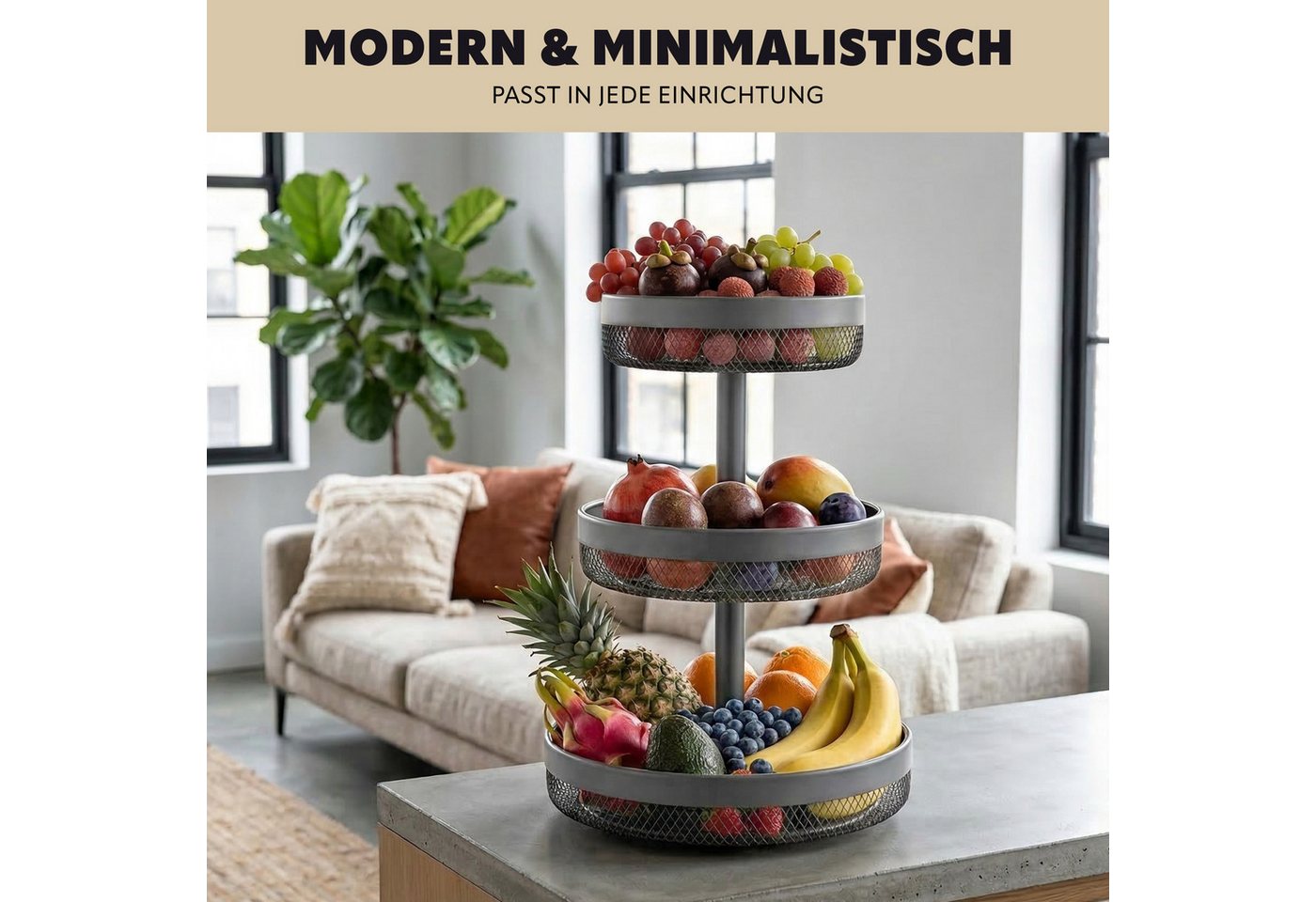 eluno Obstschale rund 3-stöckig, Ø 20 cm, 25 cm und 30 cm, Metall – Bild 3 von 5