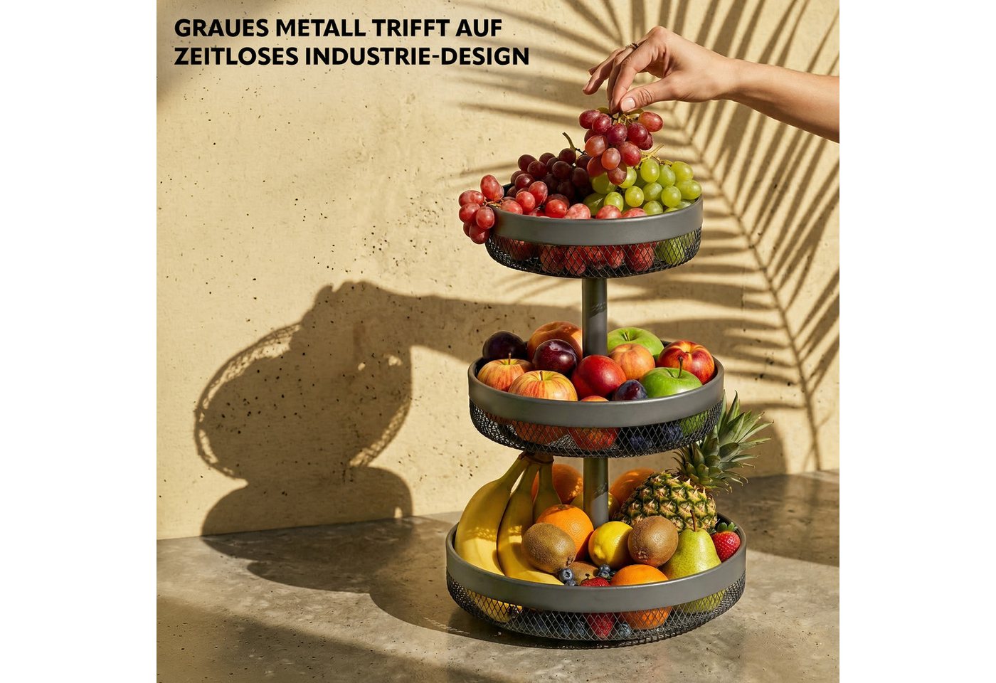 eluno Obstschale rund 3-stöckig, Ø 20 cm, 25 cm und 30 cm, Metall – Bild 4 von 5