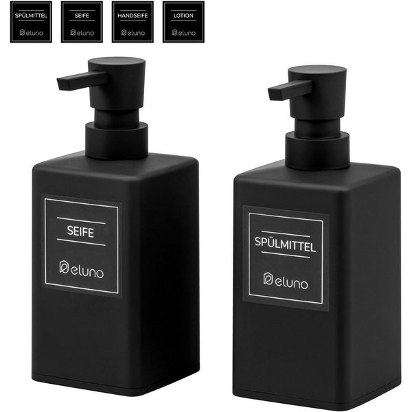 eluno Seifenspender 2er Set mit Soft-Touch Oberfläche, (2-tlg), inkl. wasserfeste Hinweisaufkleber