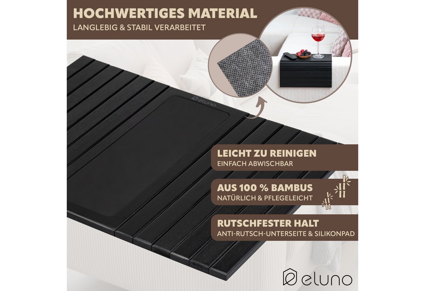 eluno Tabletttisch aus Bambus mit rutschfester Ablage – Bild 5 von 5