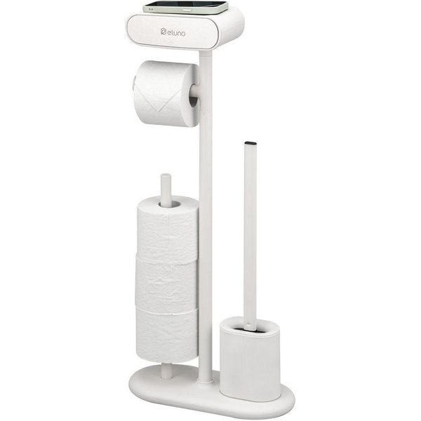 eluno WC-Garnitur 4in1, WC-Bürste, Rollenhalter, Ablage Cremeweiß