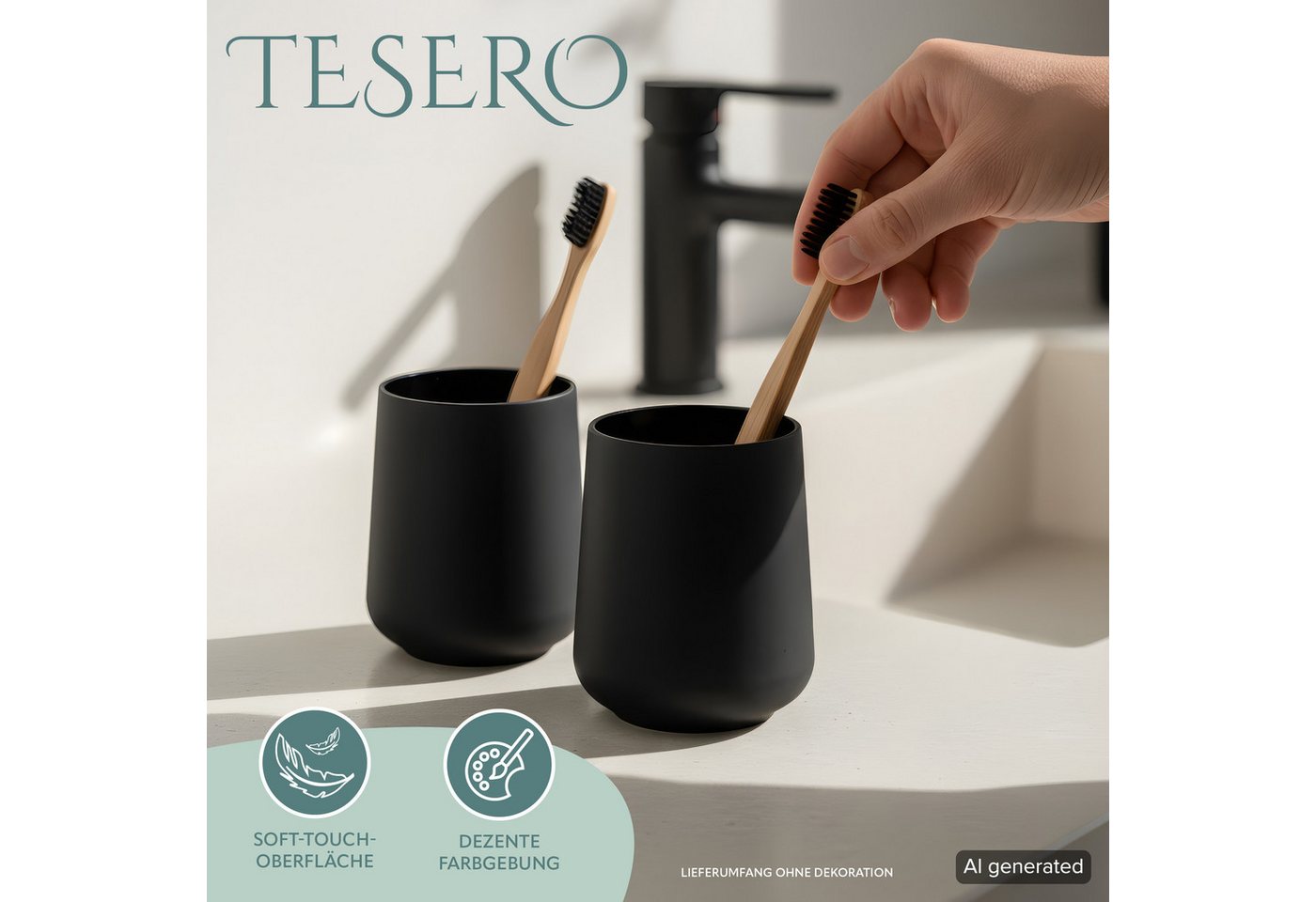 eluno Zahnputzbecher TESERO 2tlg. Soft-Touch, (2-St) – Bild 2 von 5