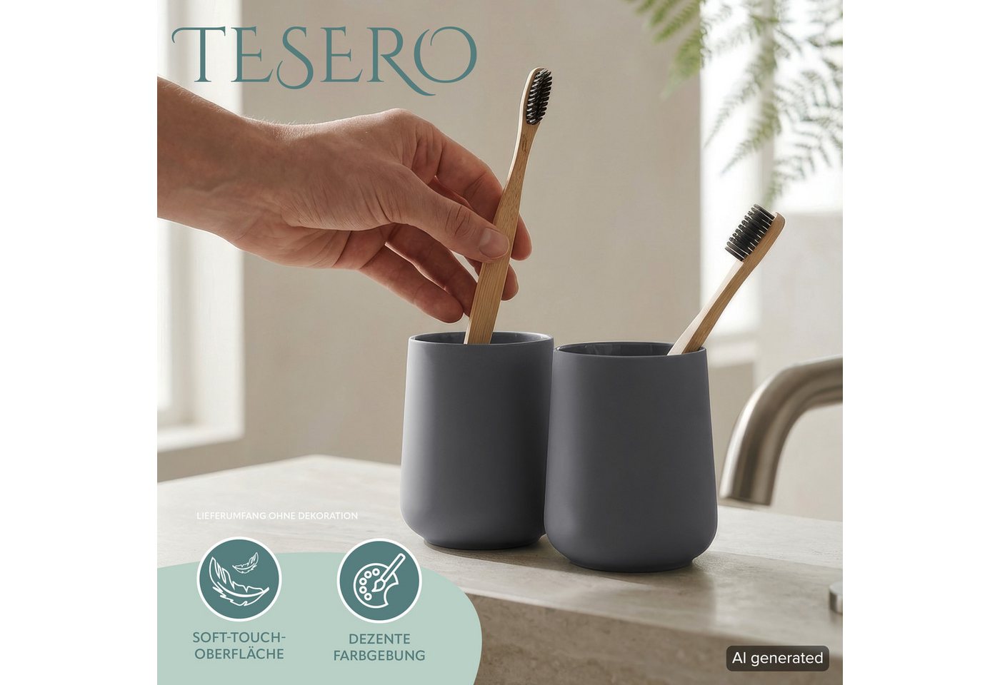eluno Zahnputzbecher TESERO 2tlg. Soft-Touch, (2-St) – Bild 2 von 5