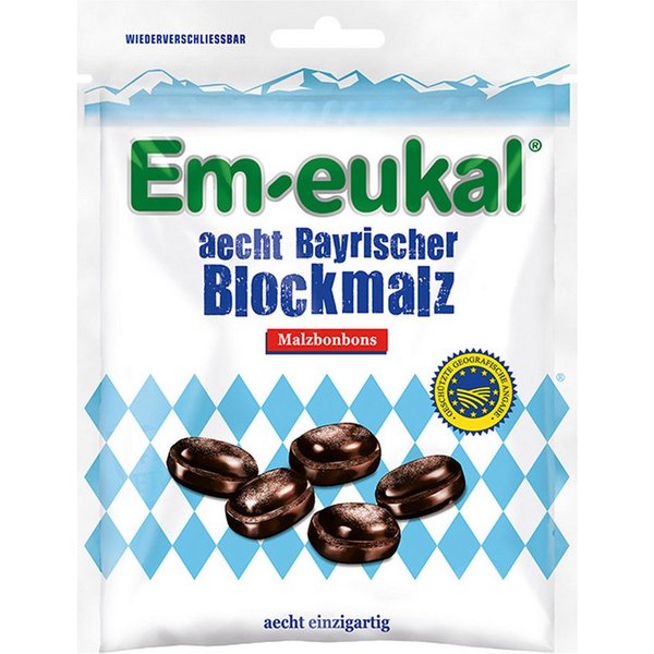 Em-eukal Süßigkeit, Em Eukal aecht Bayrischer Blockmalz Malzbonbons malzig süß 100g