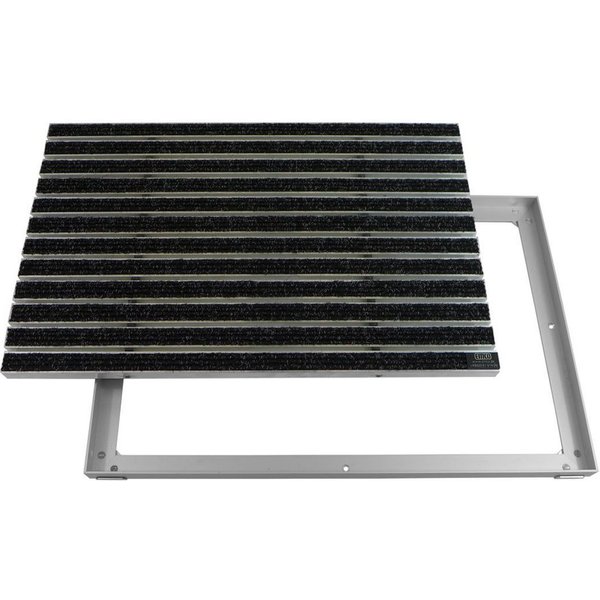 Emco Fußmatte Eingangsmatte DIPLOMAT + Rahmen Aluminium, Rips Anthrazit, rechteckig, Höhe: 25 mm, Größe: 600x400 mm, für Innen- und überdachten Außenbereich