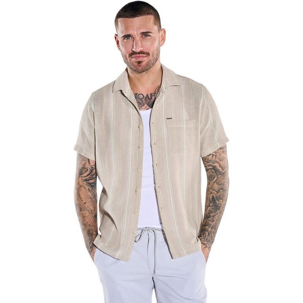 emilio adani Kurzarmhemd Herren Kurzarmhemd mit gewebter Streifenoptik, Beige