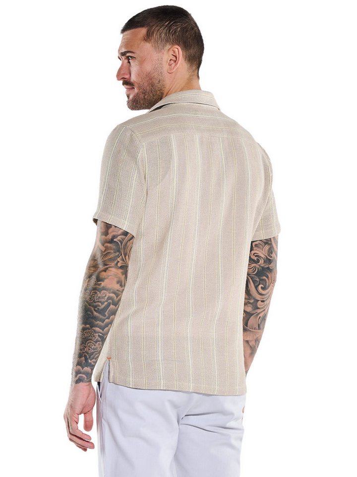 emilio adani Kurzarmhemd Herren Kurzarmhemd mit gewebter Streifenoptik, Beige – Bild 2 von 5