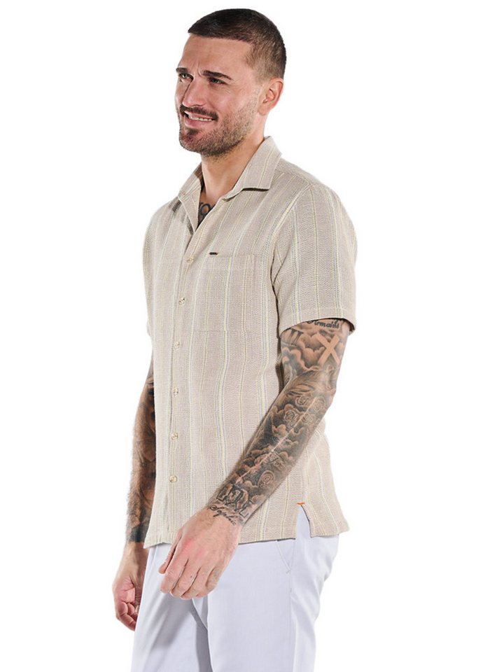 emilio adani Kurzarmhemd Herren Kurzarmhemd mit gewebter Streifenoptik, Beige – Bild 4 von 5