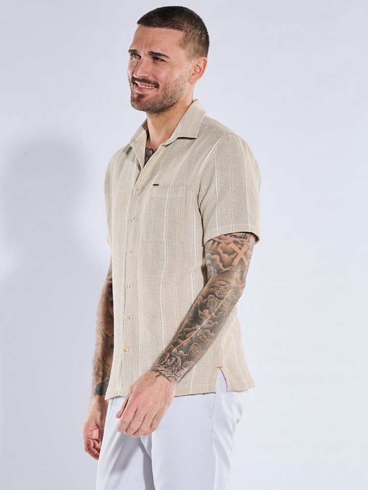 emilio adani Kurzarmhemd Herren Kurzarmhemd mit gewebter Streifenoptik, Beige – Bild 5 von 5