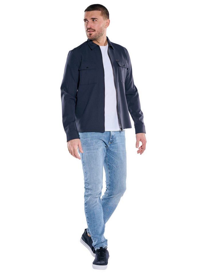 emilio adani Langarmhemd Herren Overshirt aus Tech-Softshell, Marineblau – Bild 3 von 5