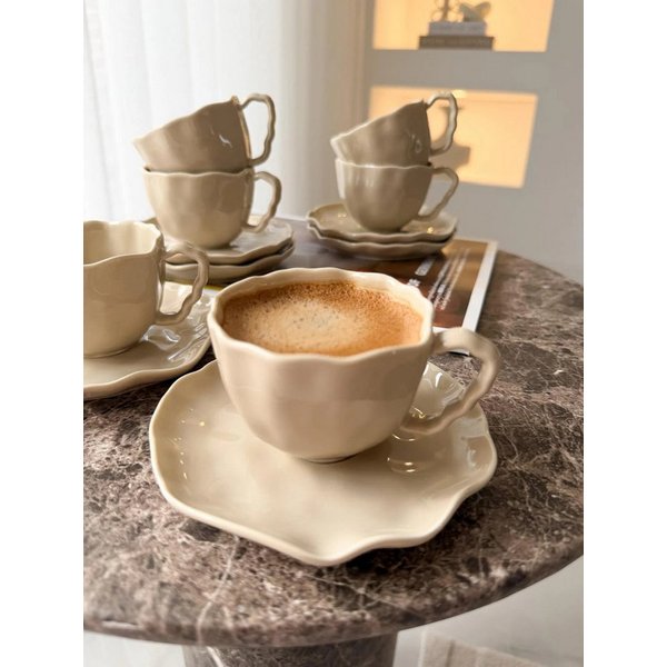 EmirtexHome Espressotasse Angles Espresso 6er Set I Beige, 12-tlg., Porzellan