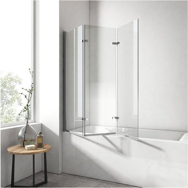 EMKE Badewannenaufsatz Badewannenfaltwand 3-teilig, 180° faltbar, Spritzschutz für Badewanne, Einscheibensicherheitsglas, (Set), mit NANO einfach-Reinigung Besc