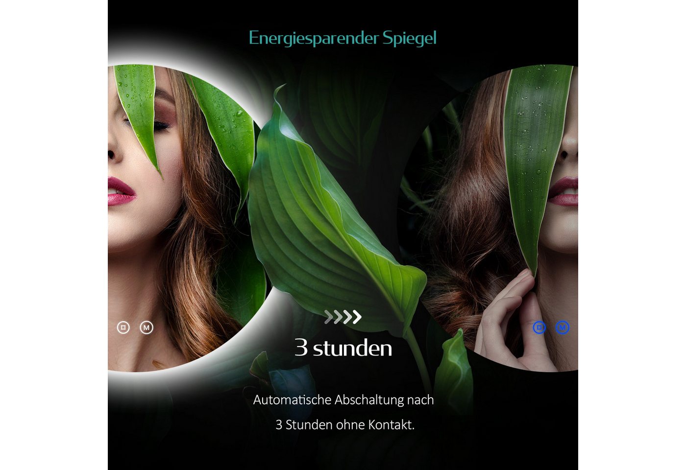 EMKE Badspiegel LED-Badspiegel rund, 3 Lichtfarben, dimmbar, Rahmenlos, indirekte Beleuchtung, Touch, Memory, Direktanschluss – Bild 5 von 5