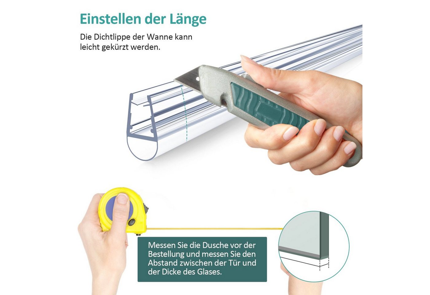 EMKE Duschdichtung Ersatzdichtung Wasserabweiser Duschdichtung, L: 60 cm, Schwallschutz Duschkabine Duschkabinenabdichtung – Bild 4 von 5