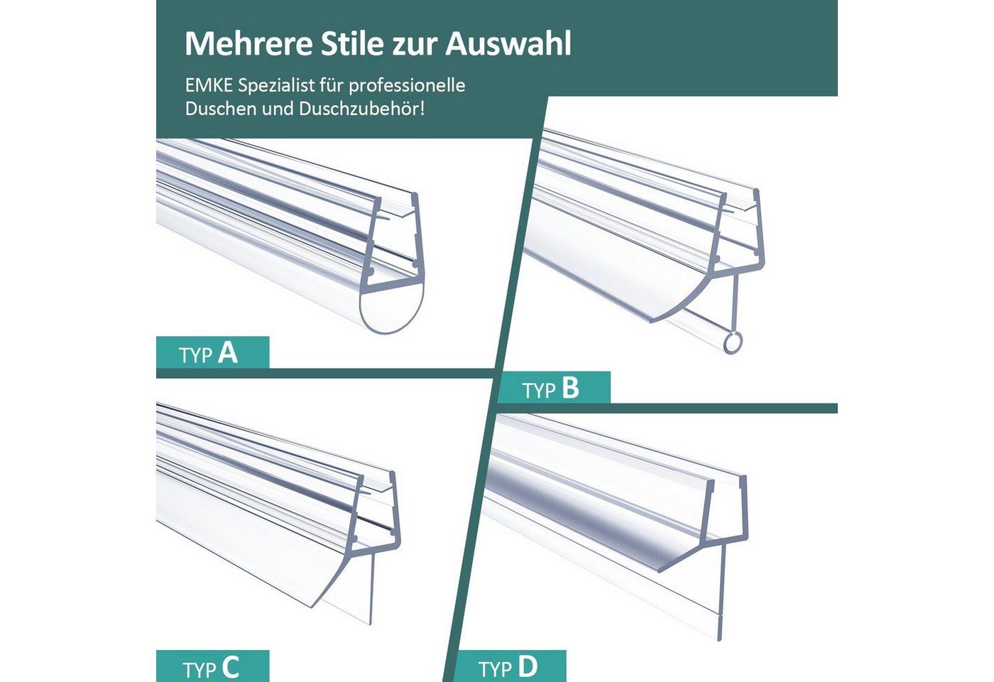 EMKE Duschdichtung Ersatzdichtung Wasserabweiser Duschdichtung, L: 60 cm, Schwallschutz Duschkabine Duschkabinenabdichtung – Bild 5 von 5