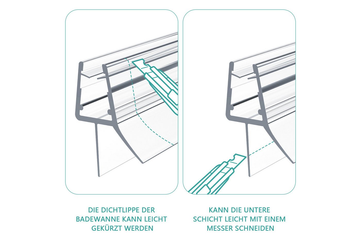 EMKE Duschdichtung Ersatzdichtung Wasserabweiser Duschdichtung Schwallschutz 1set, L: 100 cm, L:60cm-100cm(1-Stück,für Glastür Duschtür Duschkabine,Dusche Dicht – Bild 2 von 5
