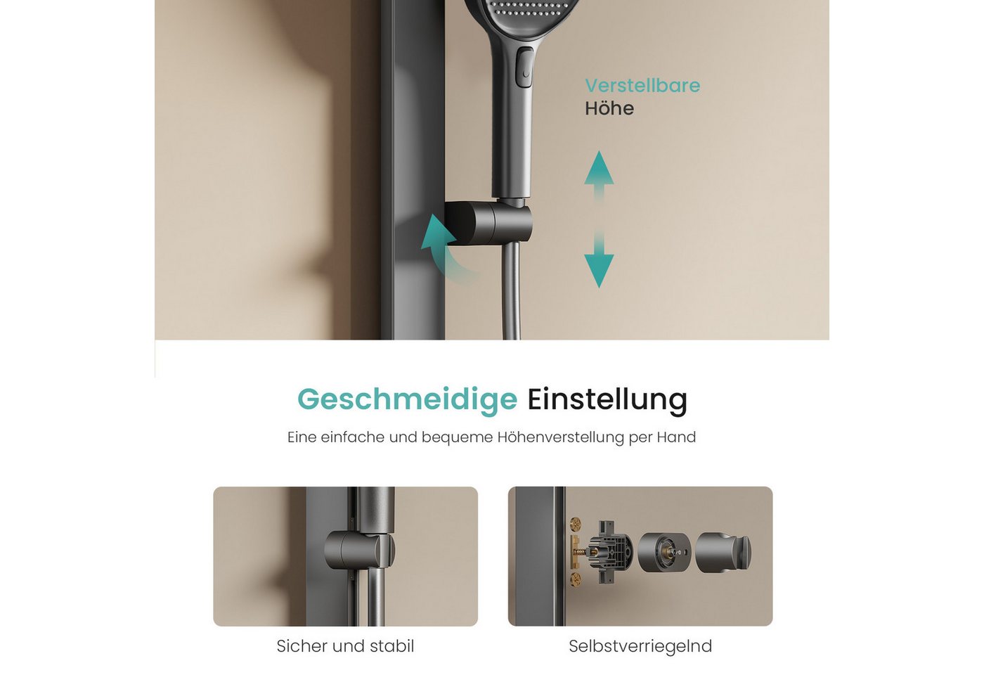 EMKE Duschsystem DuschsäuleSet mit 40cm Thermostat Ablage Regendusche und Kopfbrause, Höhe 110 cm, 4 Strahlart(en), mit Brausegarnitur und Kopfbrause, 36cmx24cm – Bild 4 von 5